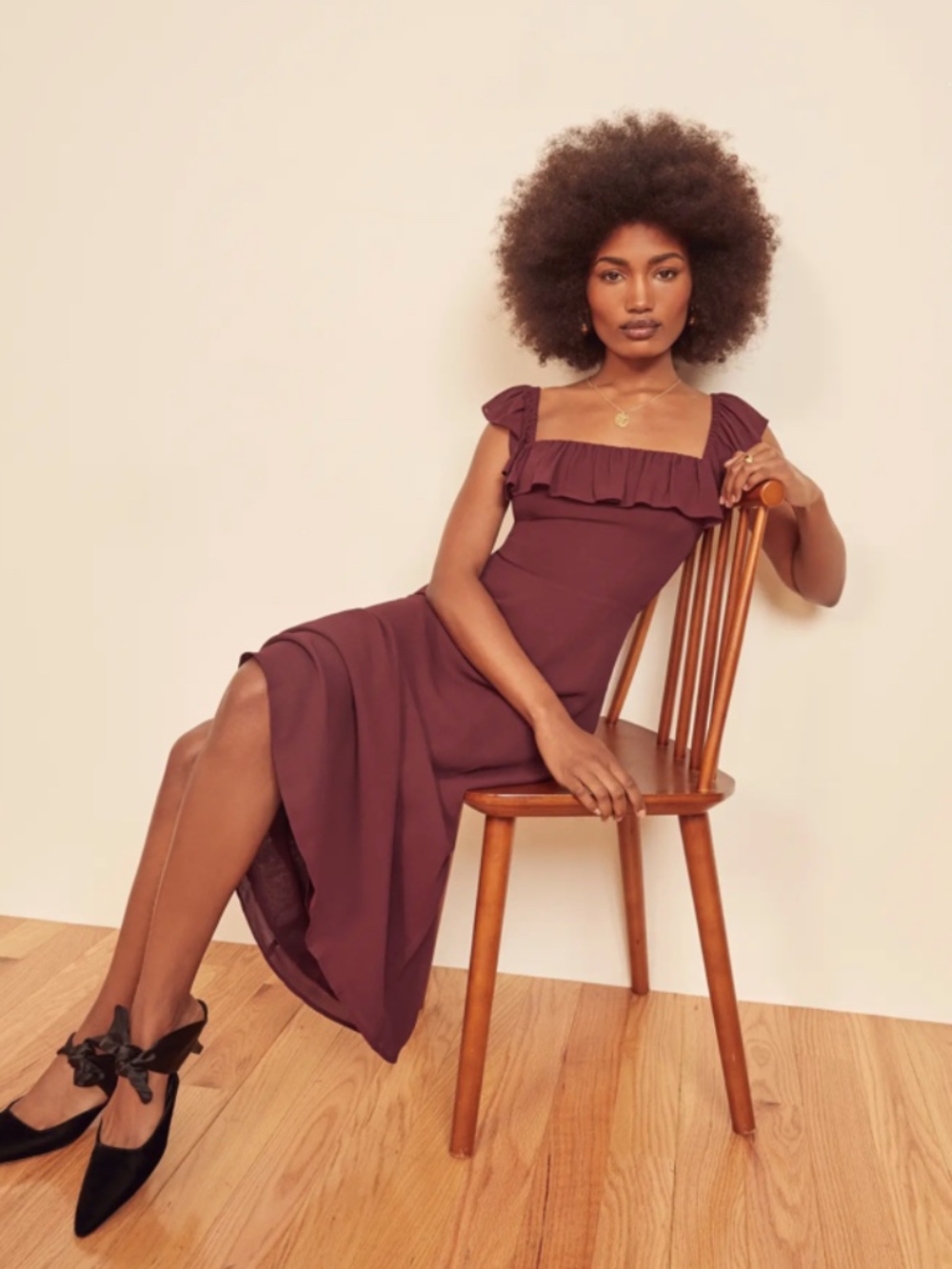 NWT Reformation Colette Ruffle Square Neck Midi Dress Plum Size 10 - Picture 4 of 7